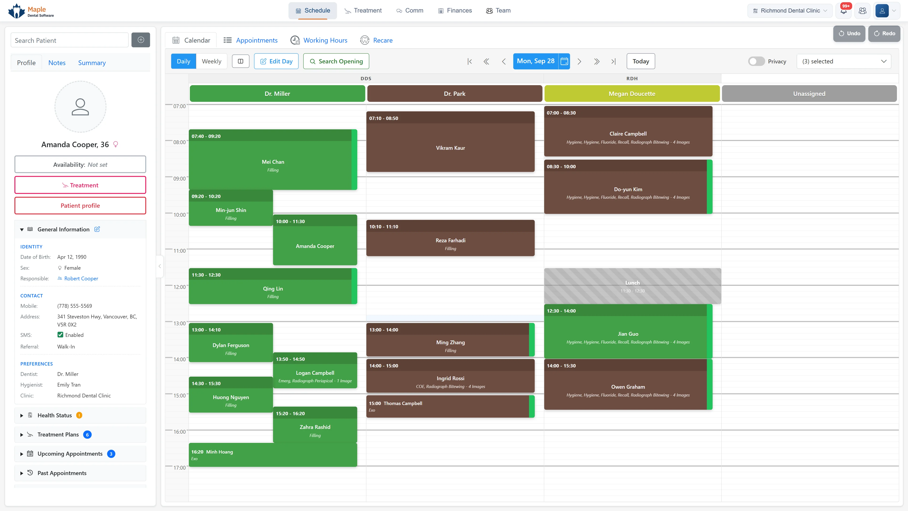 MapleDent Cloud schedule: an appointment is deleted by mistake, then brought back with Undo