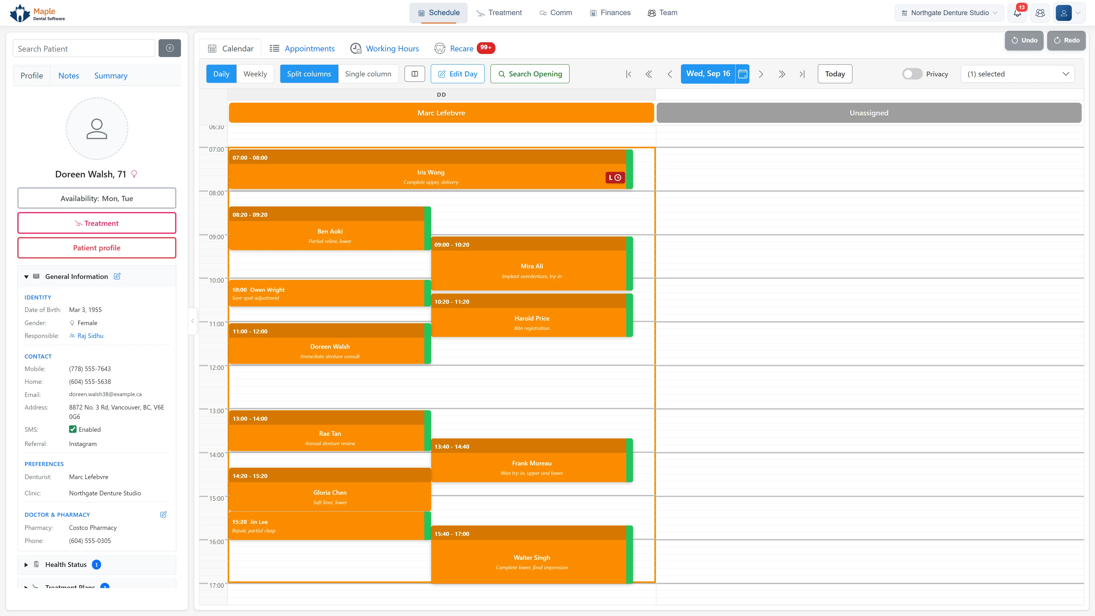 MapleDent Cloud schedule: an appointment is deleted by mistake, then brought back with Undo