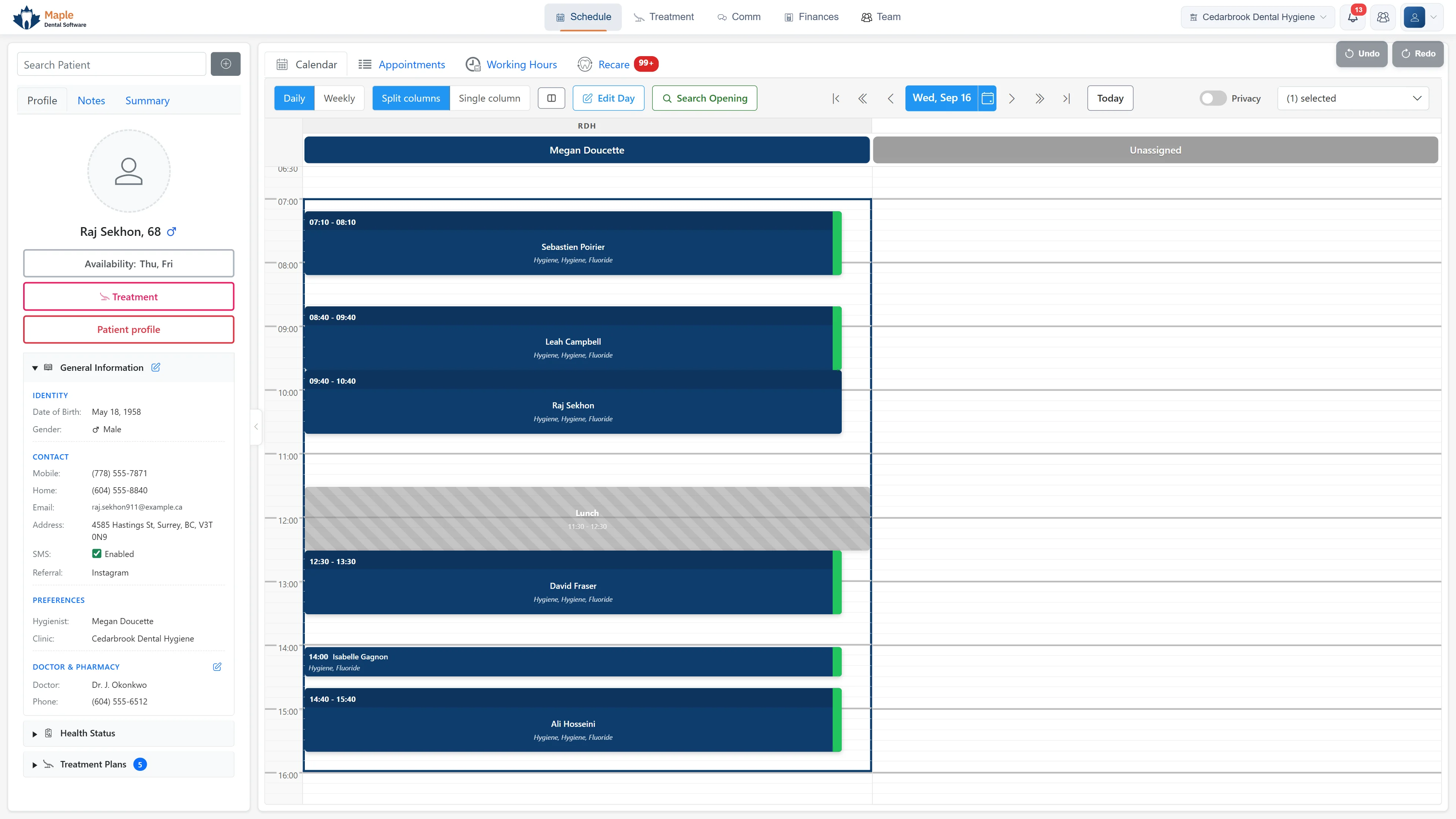 MapleDent Cloud schedule: an appointment is deleted by mistake, then brought back with Undo
